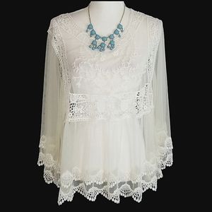 Pink Melo Leced and Embroidered Tunic Top. L